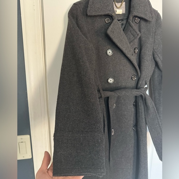 Wool belted peacoat J. crew size 8 charcoal gray stadium cloth newly lined - Picture 5 of 5